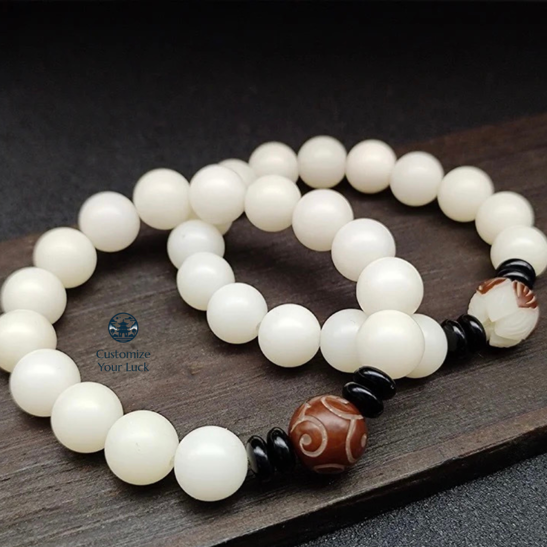 DiZang Buddha Good Health White Jade Bodhi Bracelet