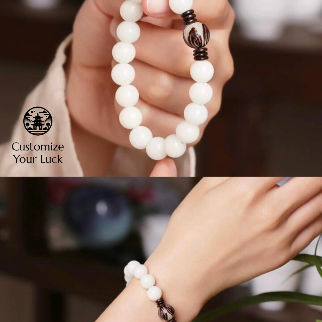 DiZang Buddha Good Health White Jade Bodhi Bracelet