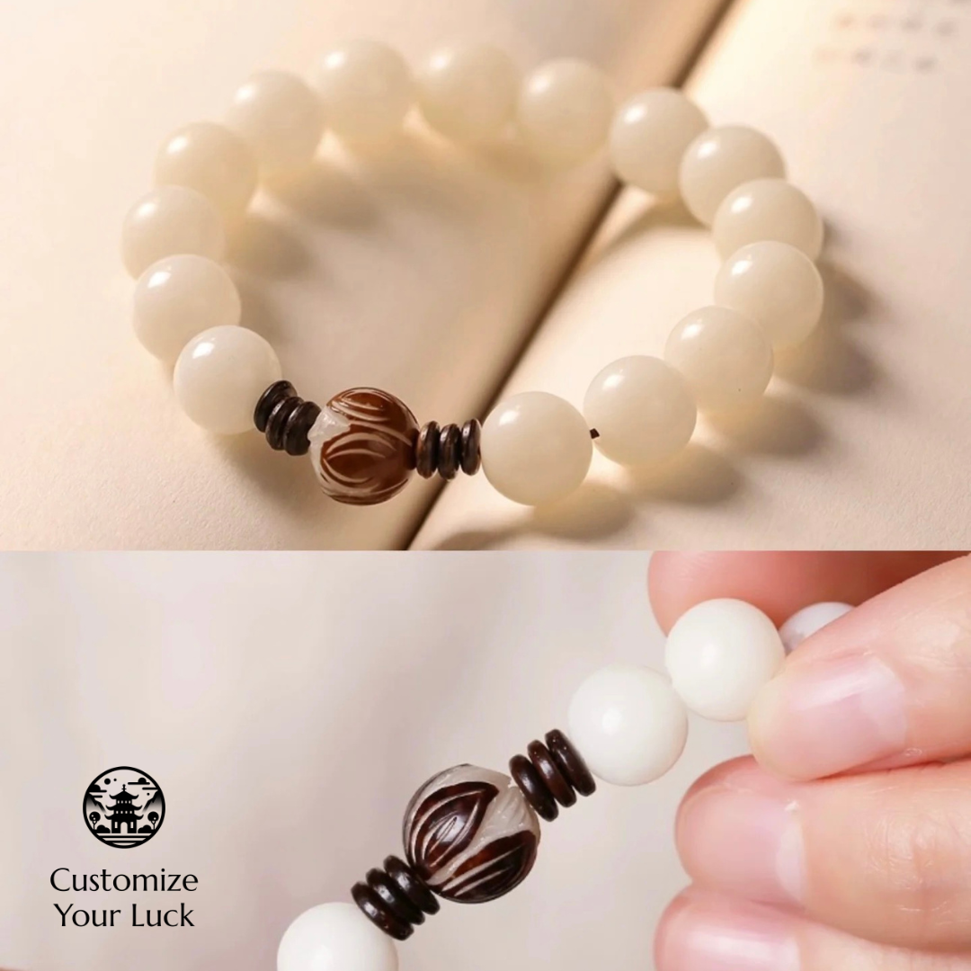 DiZang Buddha Good Health White Jade Bodhi Bracelet