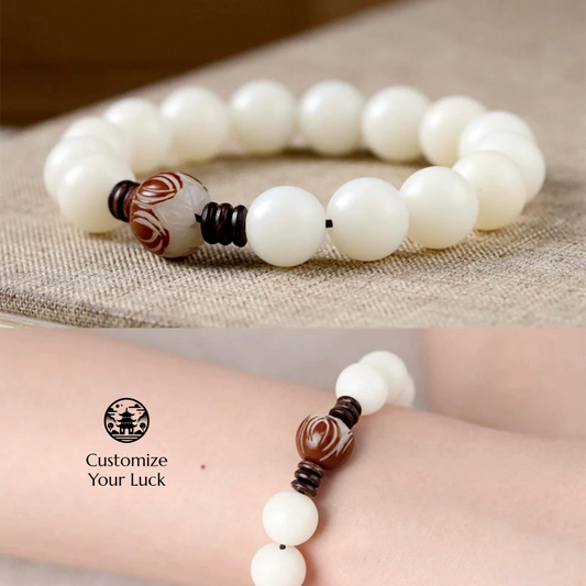 DiZang Buddha Good Health White Jade Bodhi Bracelet