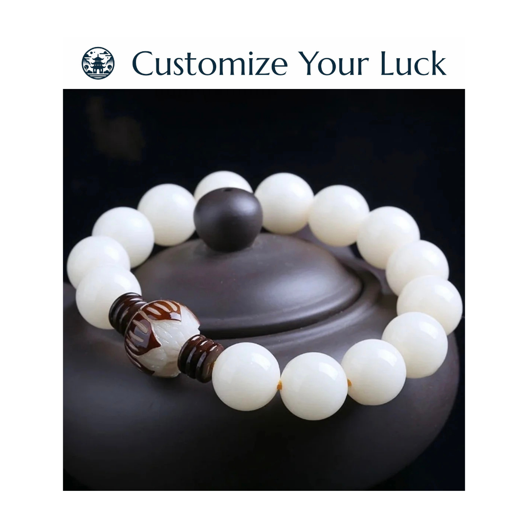 DiZang Buddha Good Health White Jade Bodhi Bracelet